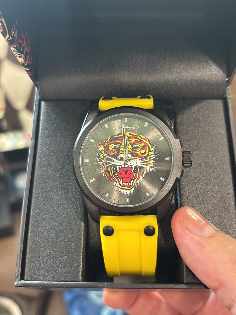Ed Hardy Yellow Strap Watch with Tiger Face Dial